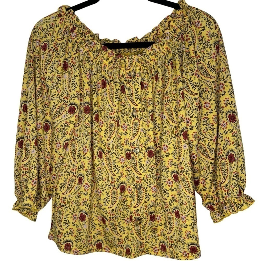 Melloday Off Shoulder Boho Paisley Floral Blouse Small